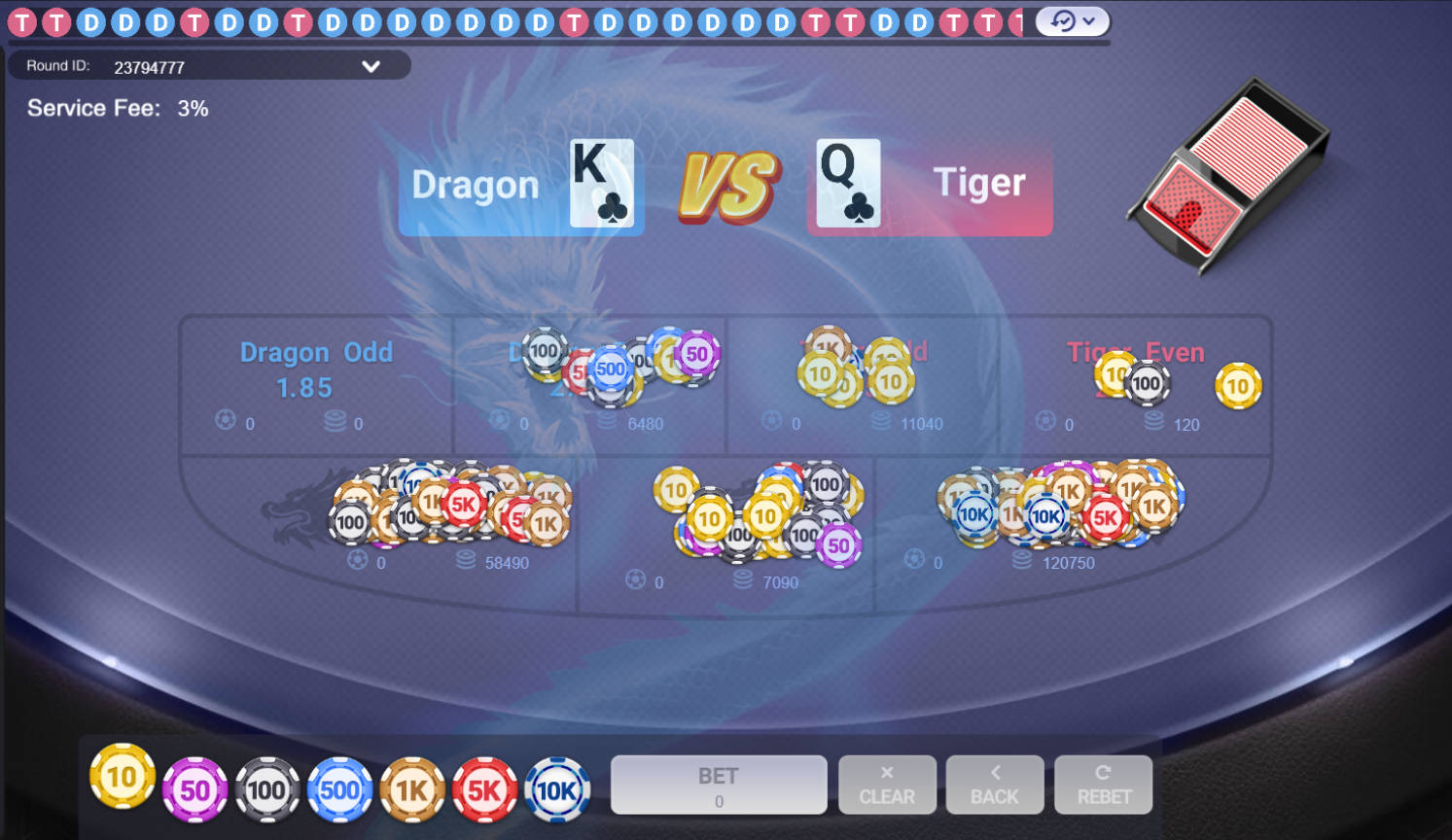 Illustrative Dragon Tiger style screen