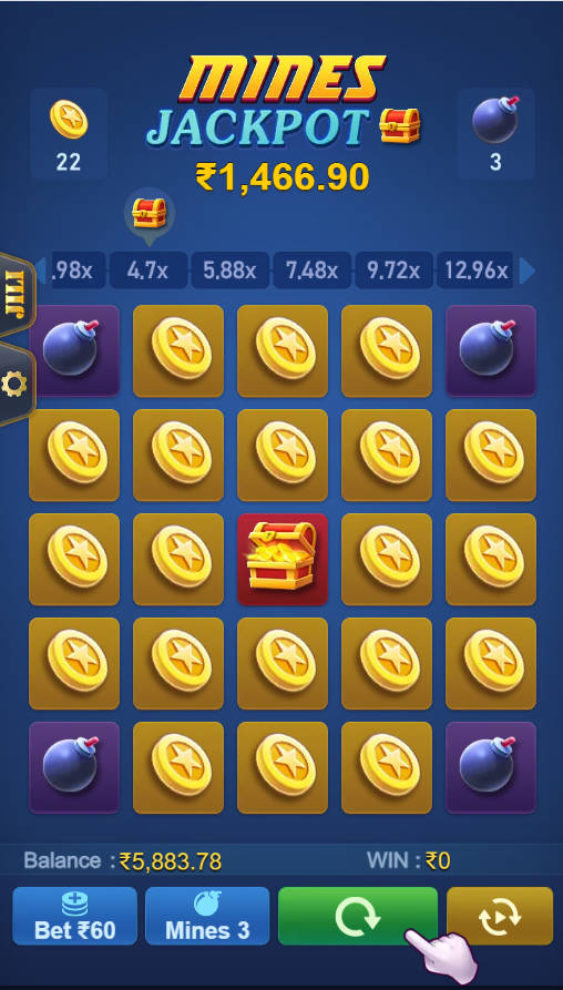 Illustrative mines-style mini game screen