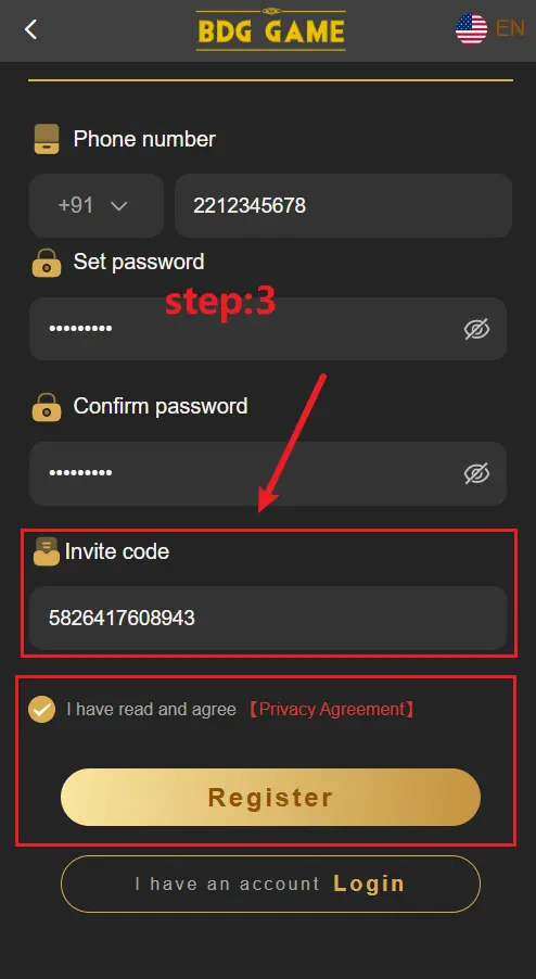 Example password and confirm password fields